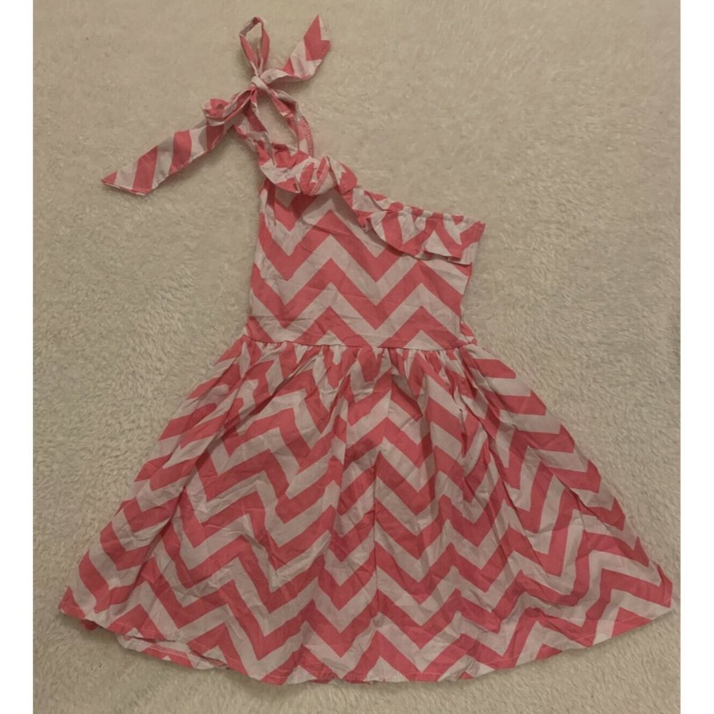 Toddler Girls Chevron Dress Pink White Ruff 4T 5T